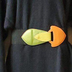 Spring! Black stretch belt colorful statement belt